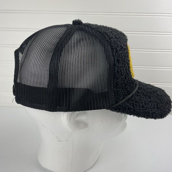 Happy To Be Here Smiley Double Blind Black Sherpa Trucker Snapback Mesh Hat Cap - Picture 5 of 9